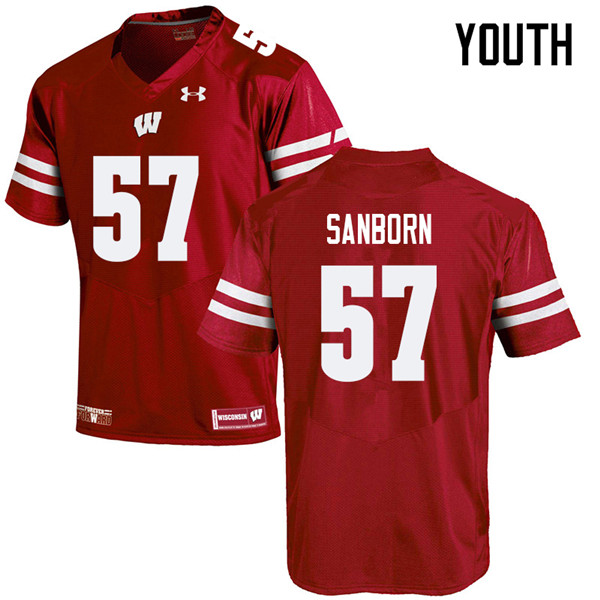 Youth #57 Jack Sanborn Wisconsin Badgers College Football Jerseys Sale-Red - Click Image to Close
